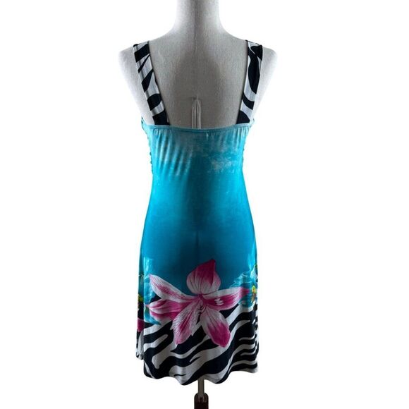 Venus Tropical Zebra Print Floral Dress Small Embellished Bust Boho Vacation - Picture 6 of 12